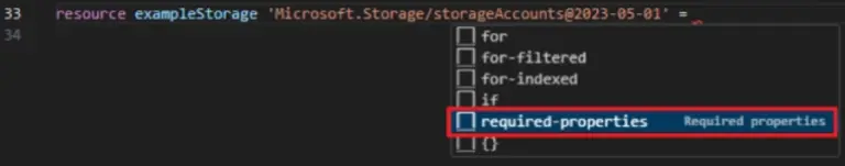 Screenshot of adding required properties