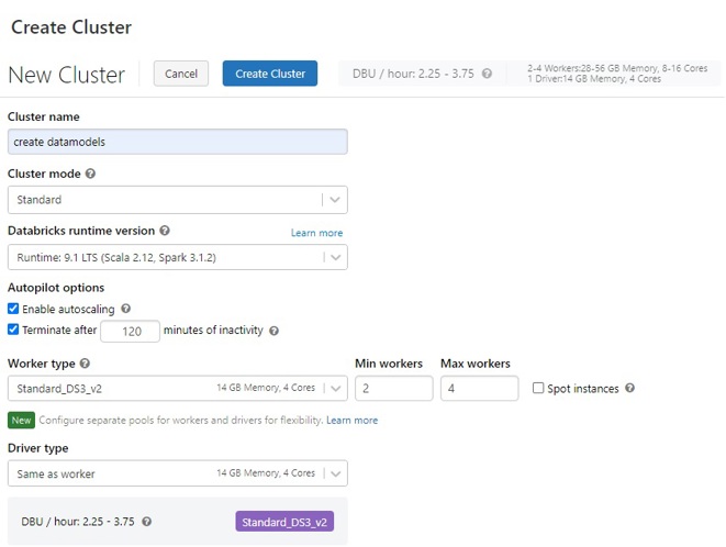 Voorbeeld databricks cluster