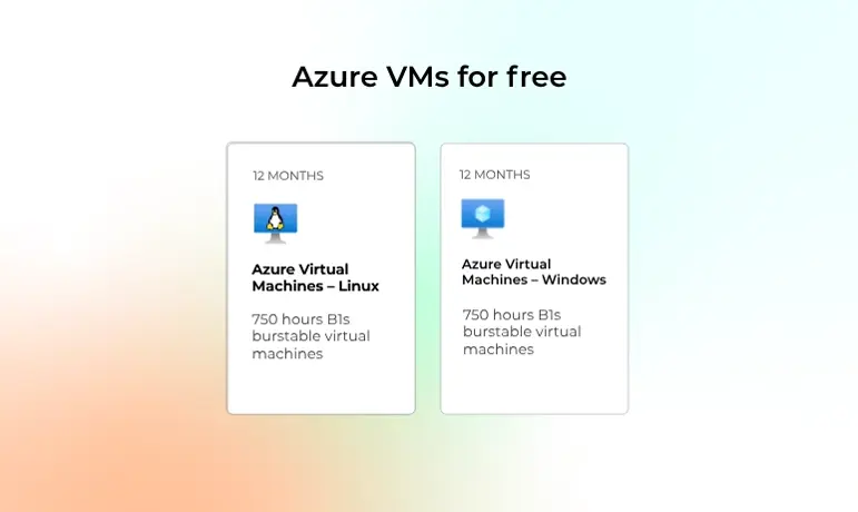 Azure VMs for free, offering 12 months of 750 hours burstable virtual machines for Linux and Windows.