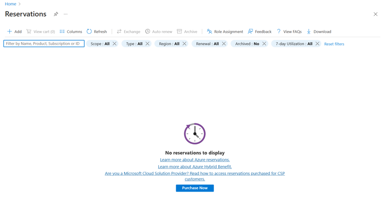 Reservations management dashboard showing "No reservations to display" message with a clock icon and links for more information.